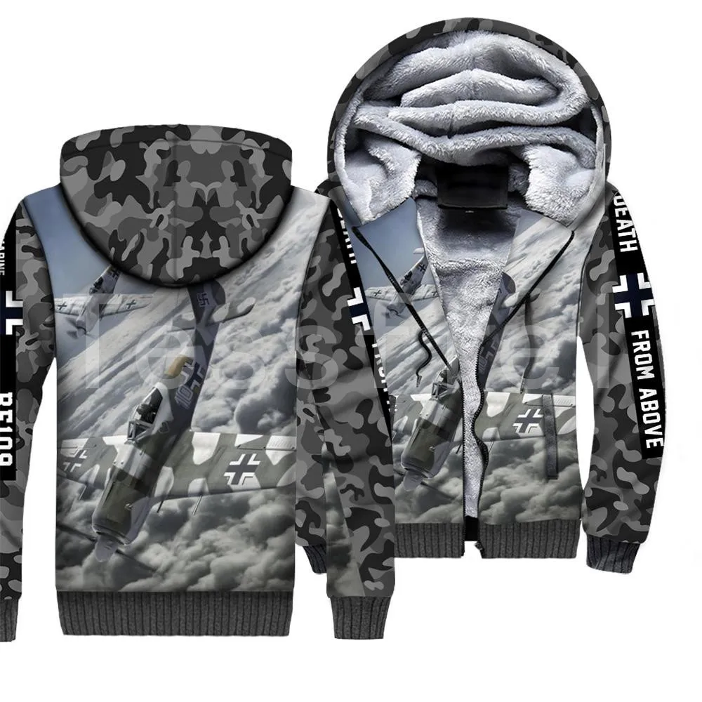 Tessffel Spitfire Kämpfer Bf-109 3D Gedruckt Neue Mode Winter Hoodie Fleece Warme Kapuze Dicken Mantel Zipper Männer Hoodies Jacke S23