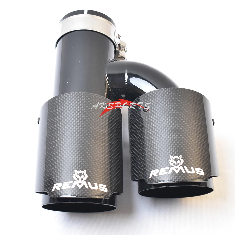 

Right Side Stainless Steel Straight Muffler Pipe Carbon H Style End Tail Exhaust Tip Glossy Black