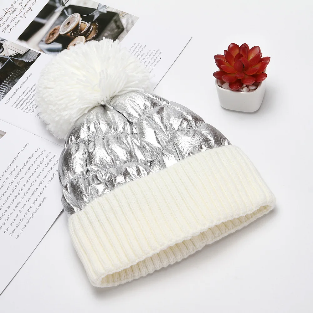 2024 Winter Hats For Women Thick Bling Knitted Beanies Hat Girls Autumn Female Hairball Pink White Caps Warmer Bonnet Casual Cap