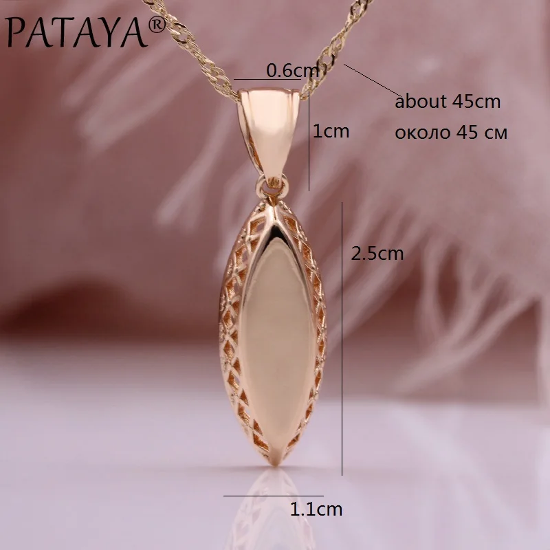 PATAYA New Fashion Glossy Pendant Women Necklace Christmas Gift Wedding Jewelry 585 Rose Gold Color Weaving Rhombus Necklace