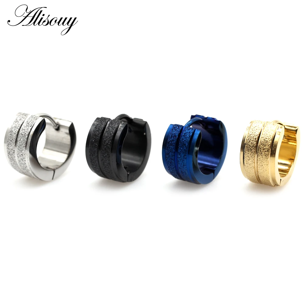 Alisouy 2pcs New Frosted Scrub Groove Ear Earring Stainless Steel Small Circle Hoop Earrings for Women Men Punk Piercing Jewelry