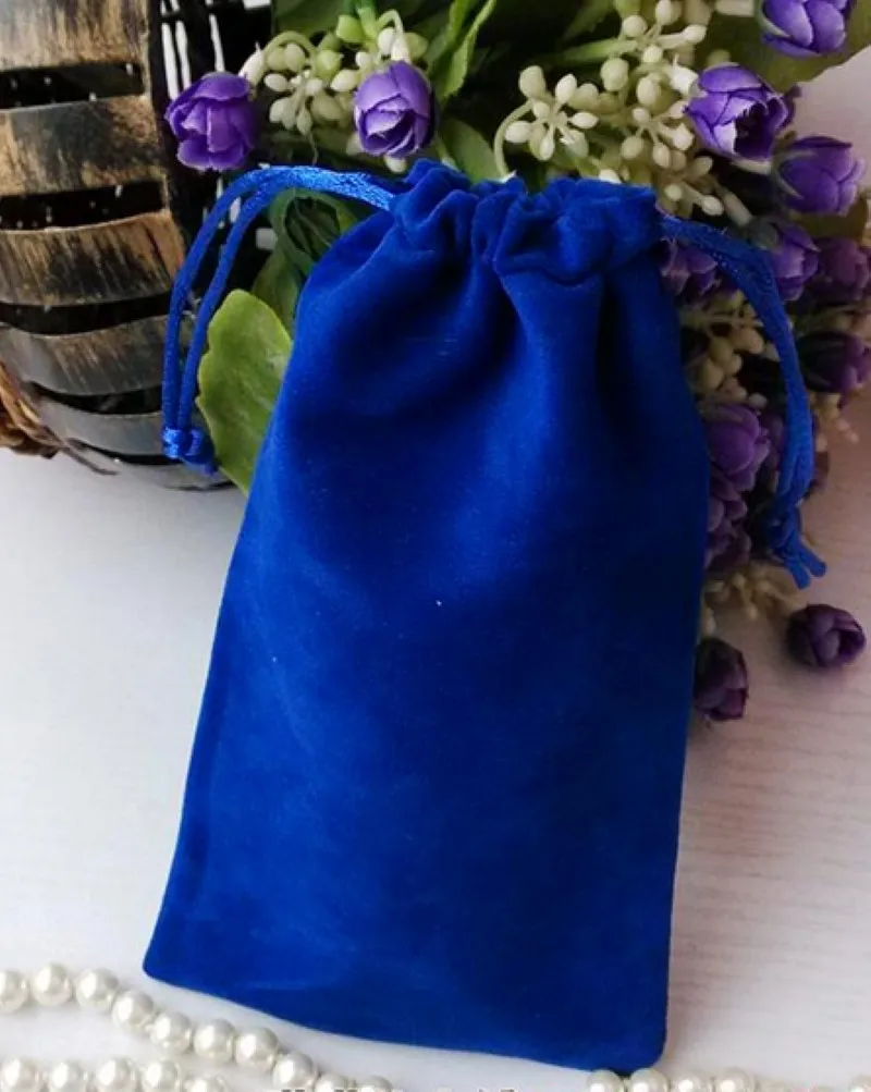 free shipping small blue velvet jewelry pouch jewellery gift drawstring packaging bag for perfume cosmetic