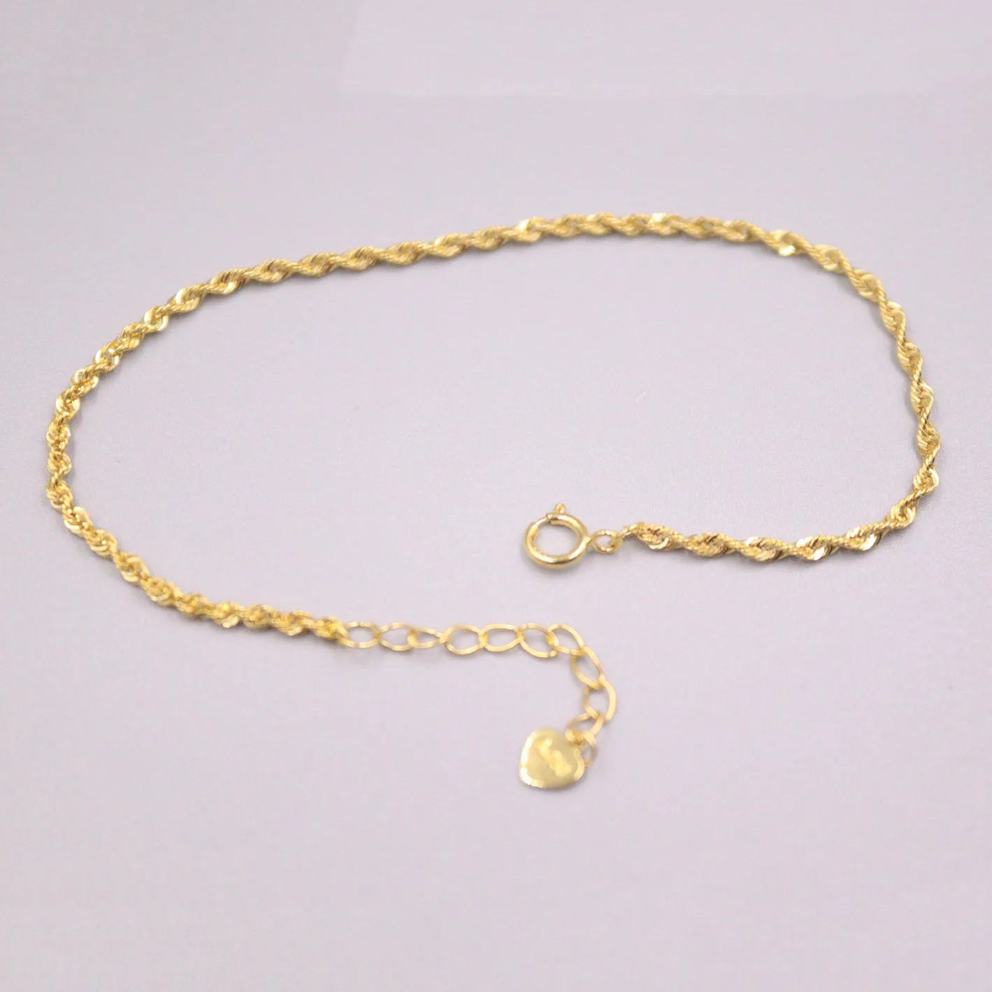 Au750 Real 18K Yellow Gold Bracelet For Women 1.8mm Twist Rope Link Chain 15.5cm add 2.5cm Extender