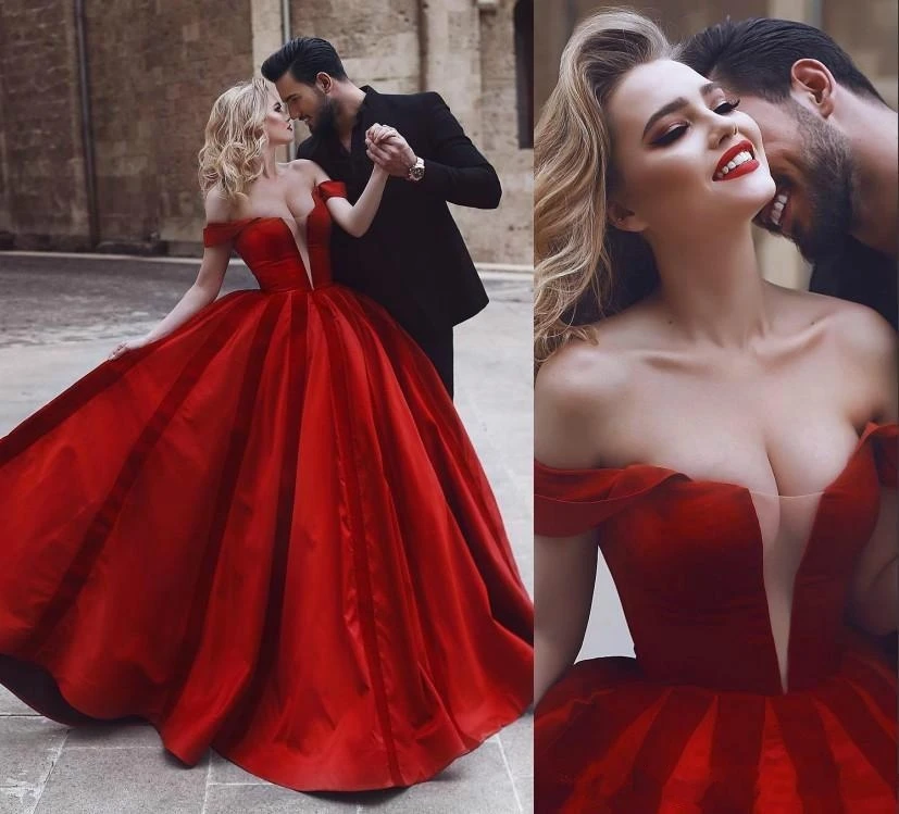 Vestido de novia rojo de talla grande, Sexy, romántico, sin hombros, Oriente Medio, árabe, africano, 2020