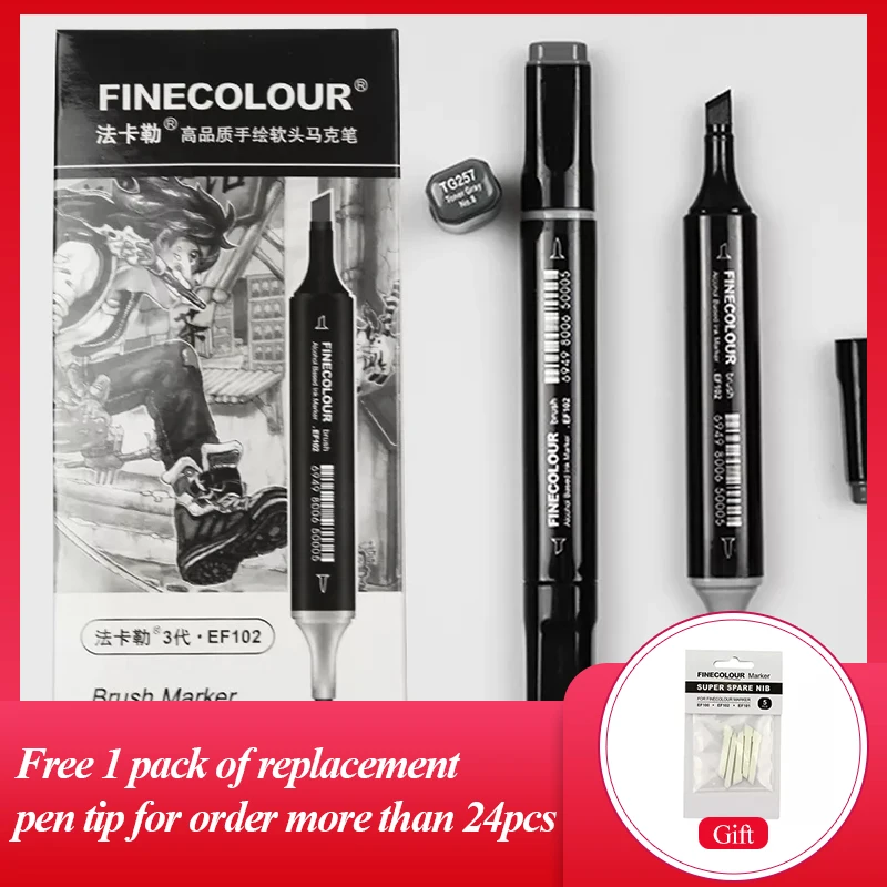 Imagem -03 - Finecolour-escova Macia de Duas Cabeças Esboço Profissional Tinta Baseada em Álcool Série Cinza Marcadores de Arte Cores Ef102