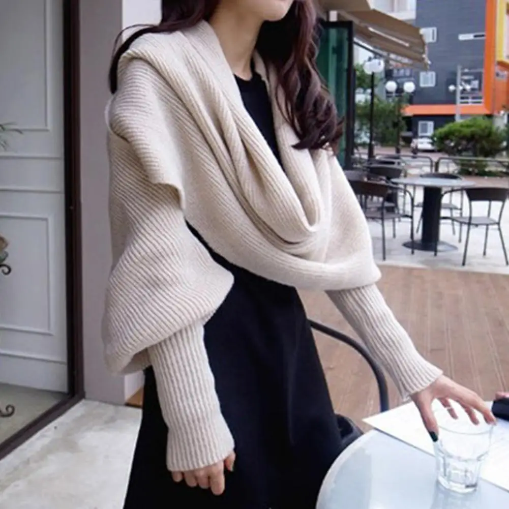 

2022 Women Wool Scarves Winter Thicked Sleeve Wrap Sweater Scarf Ultra Long Lmitation Cashmere Knitted Shawl шарф женский зимний