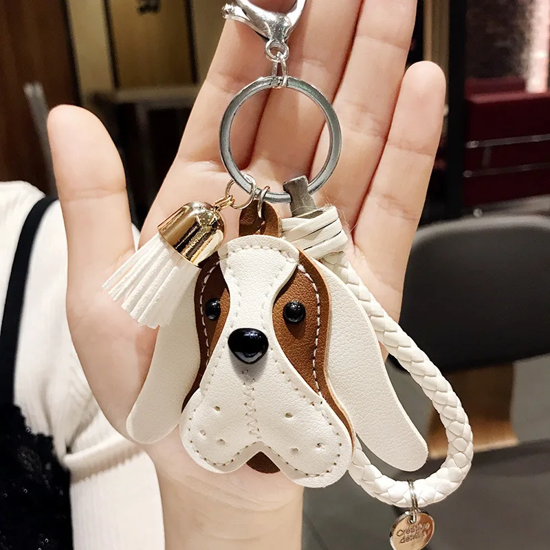 Hot Korean Designer Cute PU Leather Dog Women's Keychain Men's Car Pendant Student Bag Key Chain Charm Lover Creative Gifts