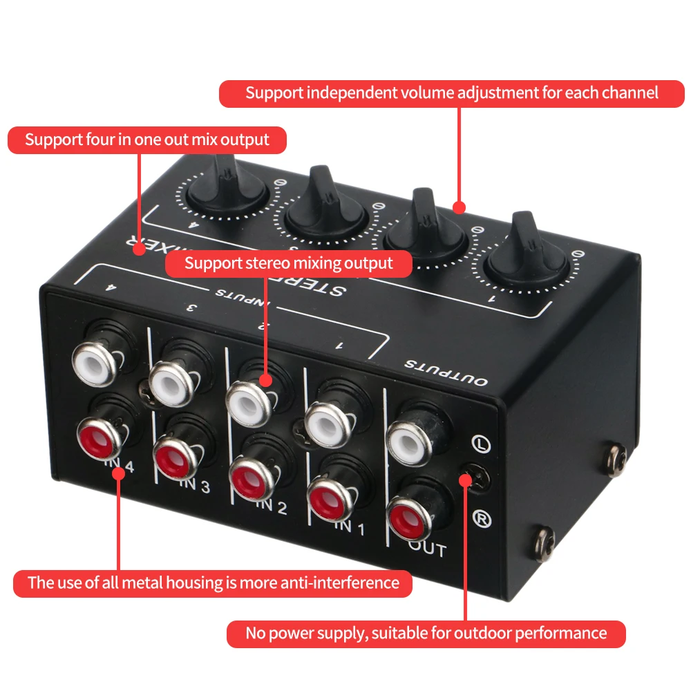 Mic 2U CX400 mini stereo 4-channel passive mixer multi-channel mixer audio professional for live and use mini mixer audio