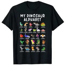 Types of Dinosaurs Alphabet Dino Identification T-Shirt Cute Tee Tops for Kids Children Customized Products