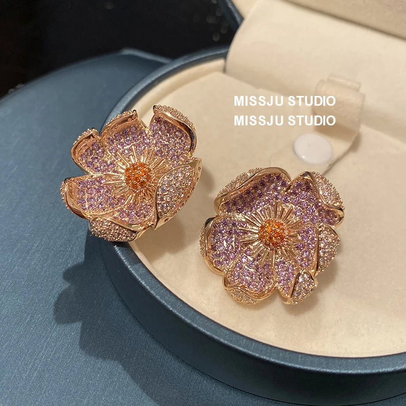 Dangle Earrings For Women S925 Needles Gorgeous Purple Flower Bridal Wedding Luxury Eardrop Fine Jewelry Drop Shipping