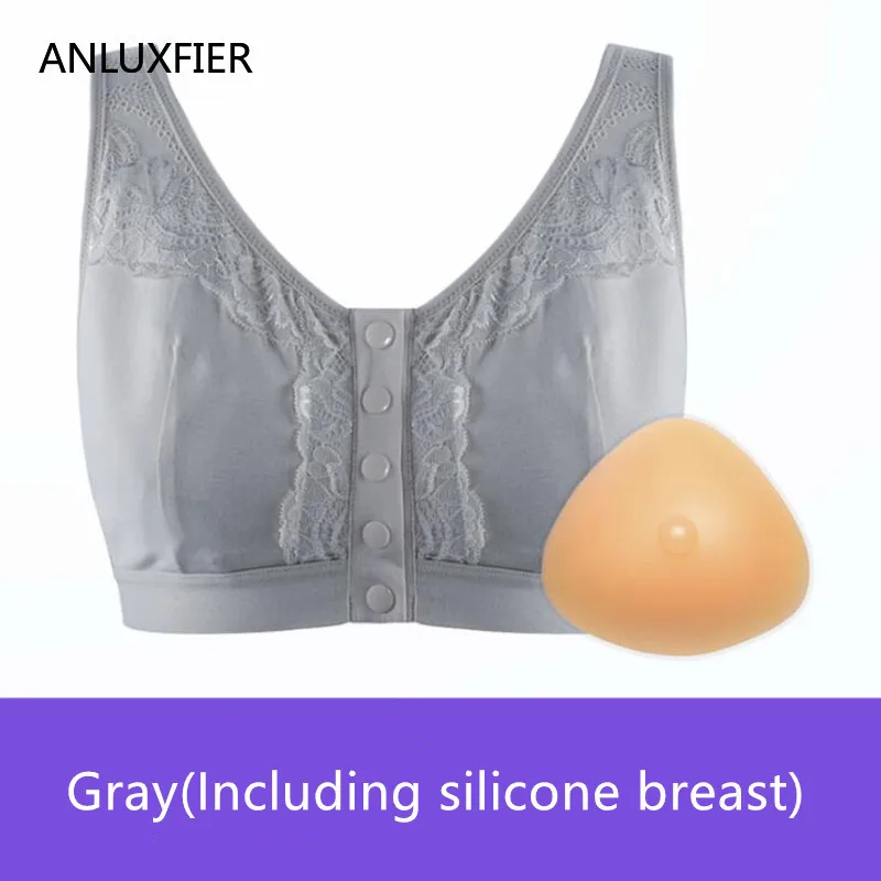 

Female Silicone Breast Bra Set Women False Breast After Mastectomy Without Steel Ring Full Cup Front Buckle Underwear Bras H4620