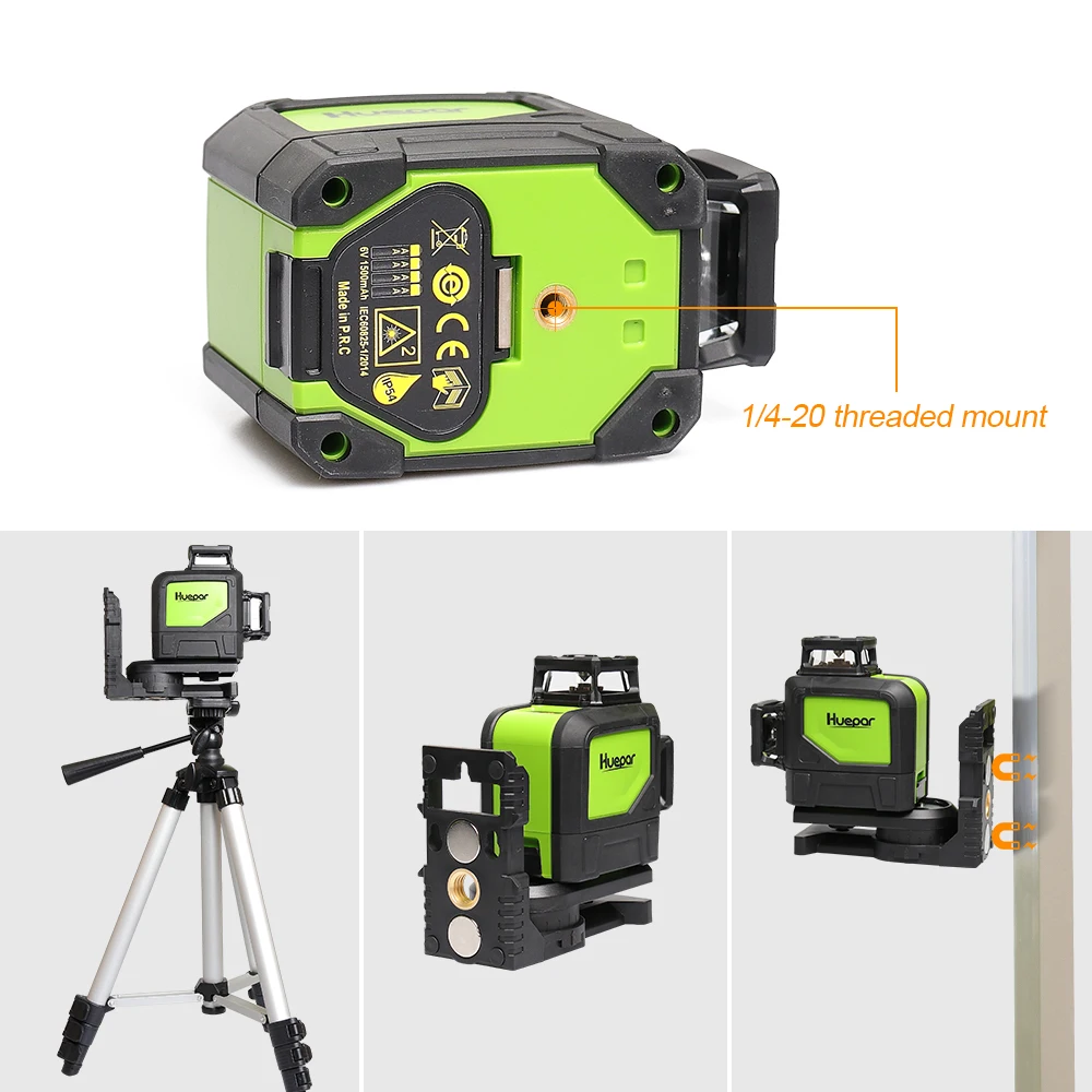 Huepar 2D 8 Lines Laser Level Vertical Horizontal Line Self Leveling 360° Coverage Red Beam Laser Tools With Pulse Mode Bracket