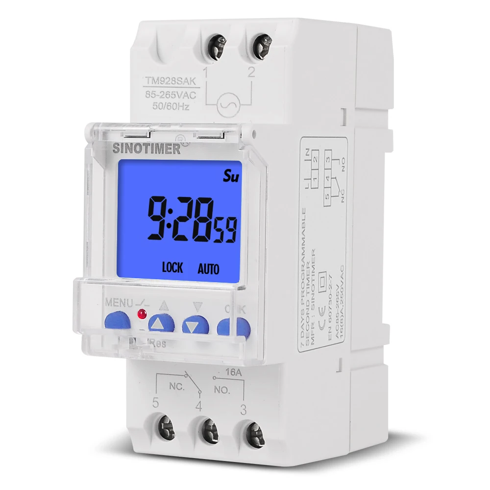 Second Interval 7 Days Programmable Timer Switch Household Backlight Display Time Relay Controller Din Rail with Lock 110V 220V