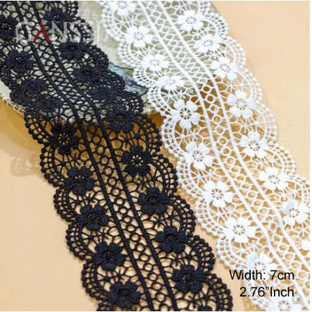 1yard Width:7cm Water-Soluble Lace Trim Ivory White & Black Wedding Dress Sewing Accessories(SS-2155)