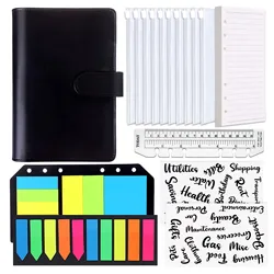 Cuaderno de cuero sintético A6, organizador con 12 bolsillos, papel de hojas sueltas, 26 categorias, pegatina de letras