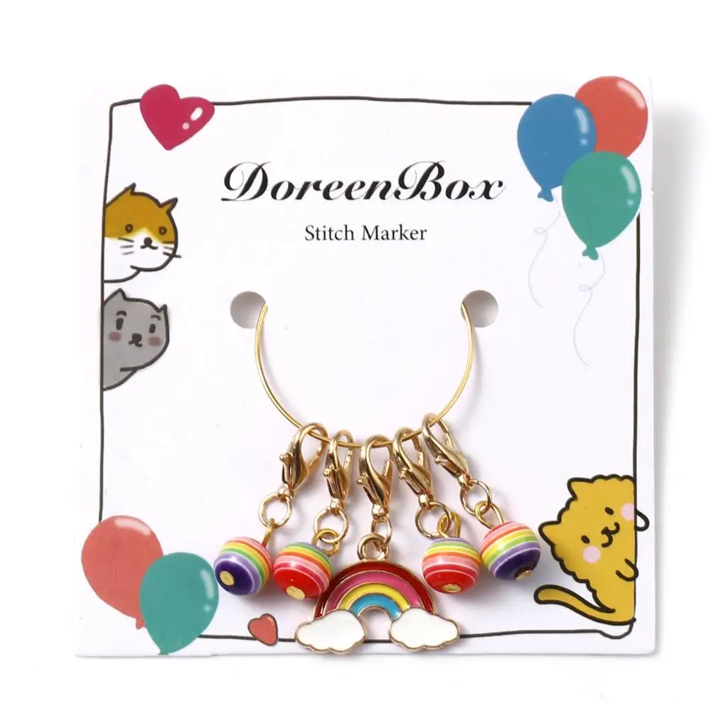 5 PCs/Set Doreenbox Zinc Based Alloy Weather Collection Knitting Needles Stitch Markers Rainbow diy Enamel Knitting Accessories