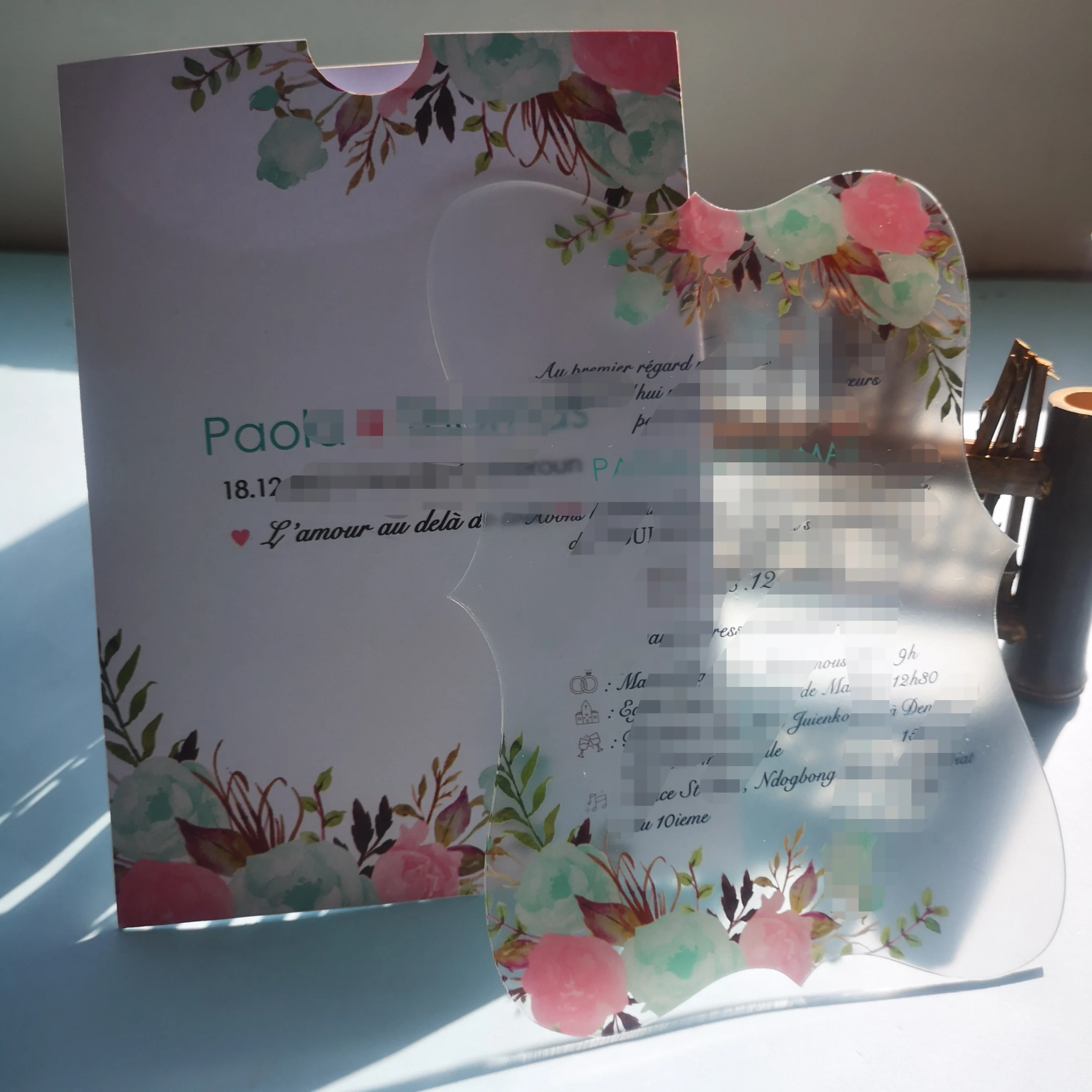 

10pcs Transparent Acrylic Card With Printed Box Custom Acrylic Wedding Invitation Card(other Item on the Photo Need Extra Cost)