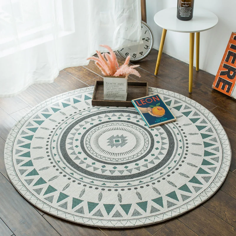 

Nordic Round Jacquard Living Room Carpets And Rug Concise Geometric Study Room Blanket Computer Chair Floor Mat Bedroom