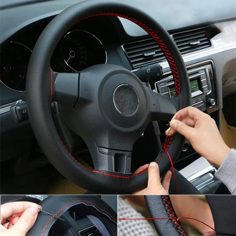 Nice Car Interior Accessories 37cm/38CM DIY Steering Wheel Covers soft Leather braid on the steering-wheel of Car New