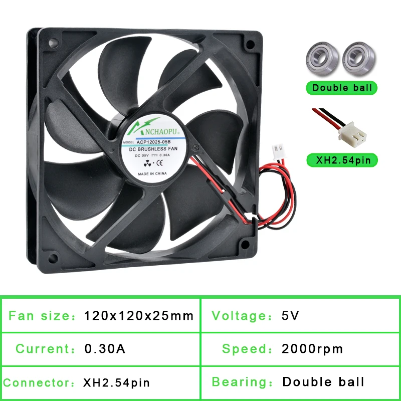 ACP12025 12CM 120mm fan 120x120x25mm DC5V 12V 24V 2pin  Cooling fan suitable for chassis power inverter