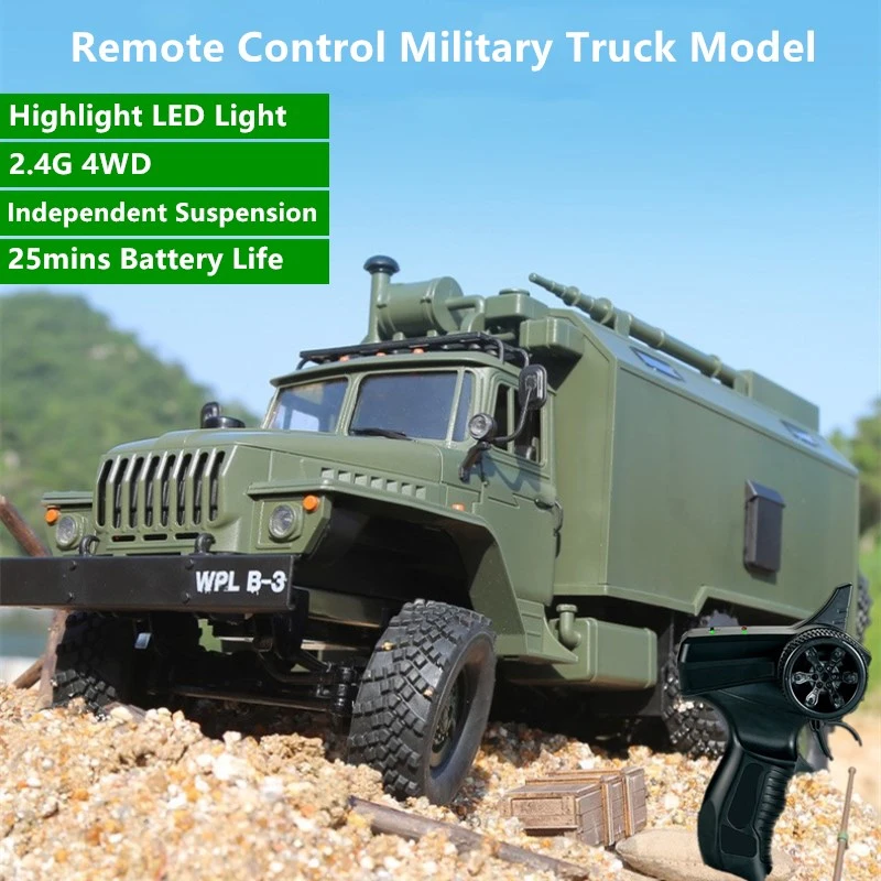 

Electric RC Simulation Military Truck Model 2.4G 4WD 25mins LED Headlights Shatter-Resistant Children's Remote Control Toy Truck
