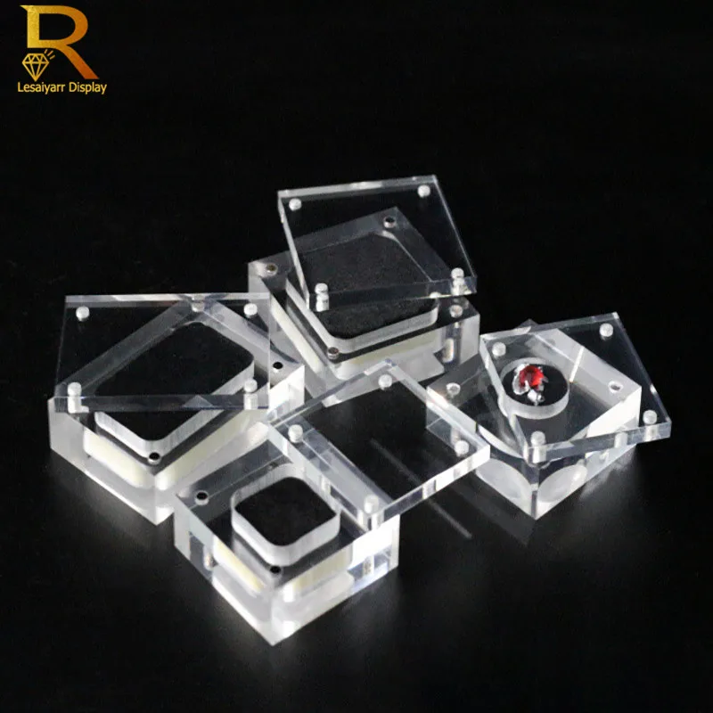 Clear Acrylic Wedding Jewelry Loose Diamond Display Case Tray Gem Rhinestone Gemstone Holder Show Contanier Square Box 5*5*2cm