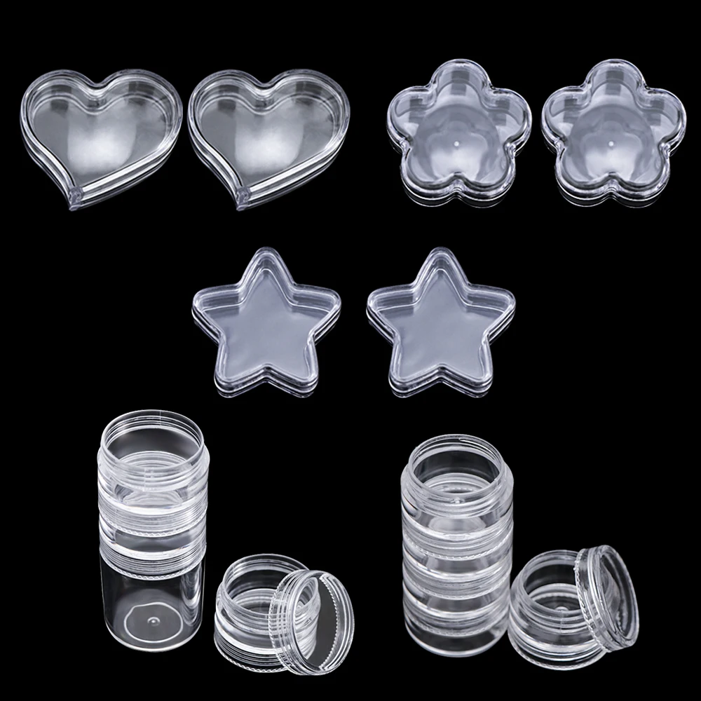 Boîte de rangement en plastique pour nail art, 10 pièces, en forme de cœur/fleur de prunier, transparente, biscuits, bijoux à bricoler soi-même, outil de manucure