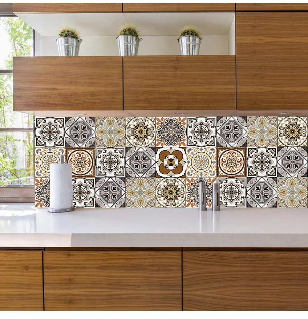10/15/20cm Mandala Style Matte Surface Tile Sticker Peel & Stick Decoration Film For Tiles /Ground in Kitchen Wardrobe Wallpaper