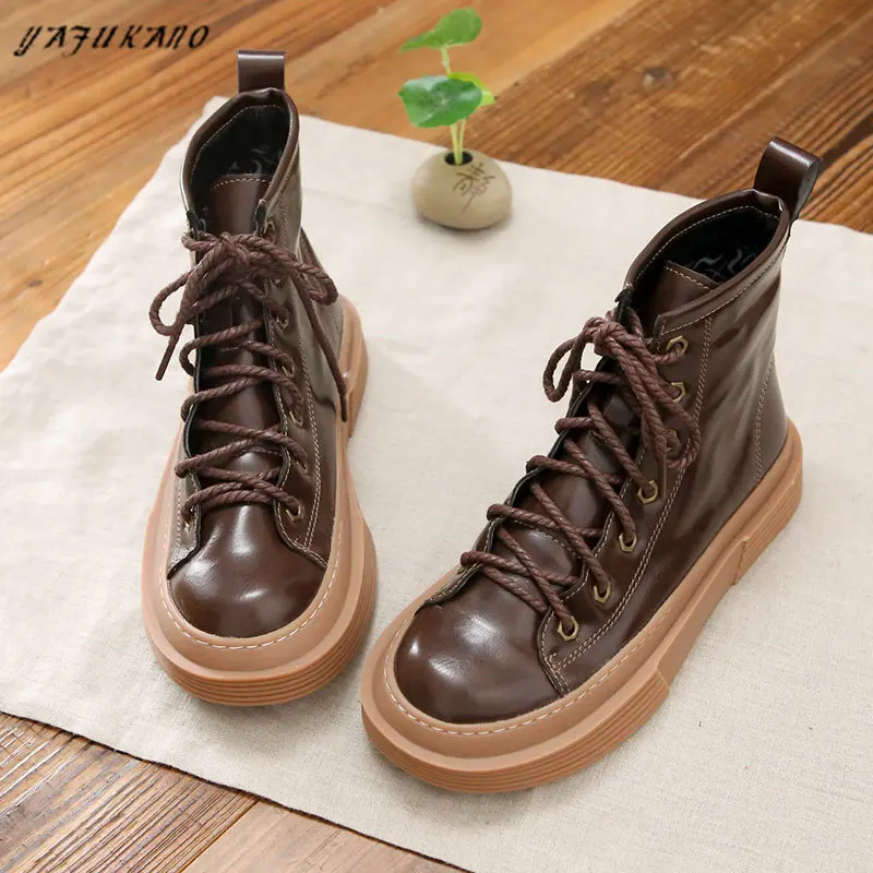 

Литературные Женские ботинки в стиле ретро Mori Girl Высокие ботильоны на толстой подошве со шнуровкой ручная строчка