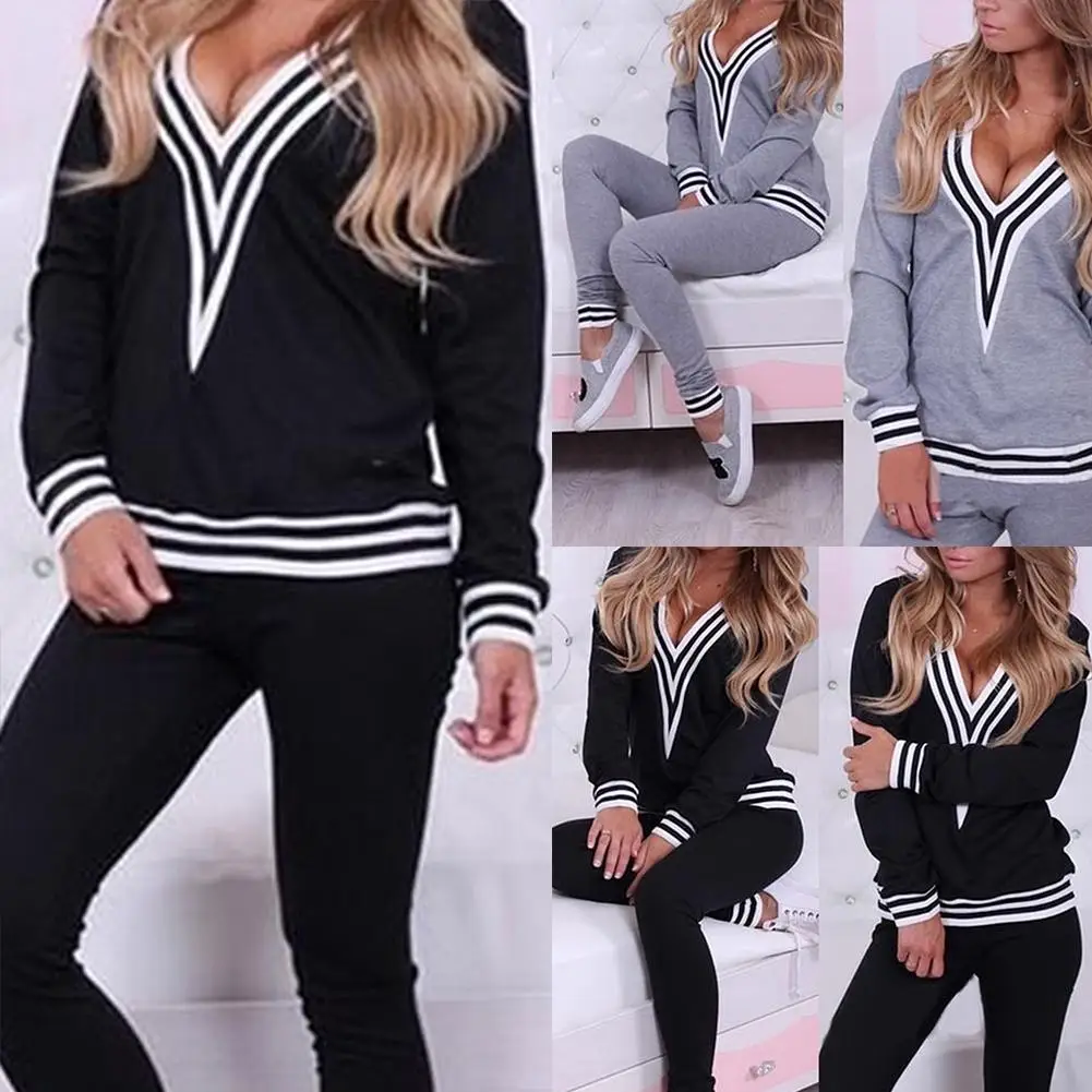 2pcs/Set Women\'s sports suit Large Plus Size tracksuit  sweater+pants two piece set Top And Pant Sportwear Warm Matching S