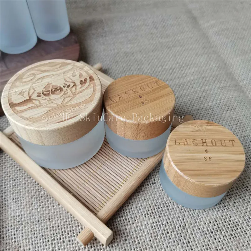 Customized engraving logo sample 30g 50g 100g Biodegradable Wooden Cream jars Natural Luxury Bamboo Cosmetic Packaging