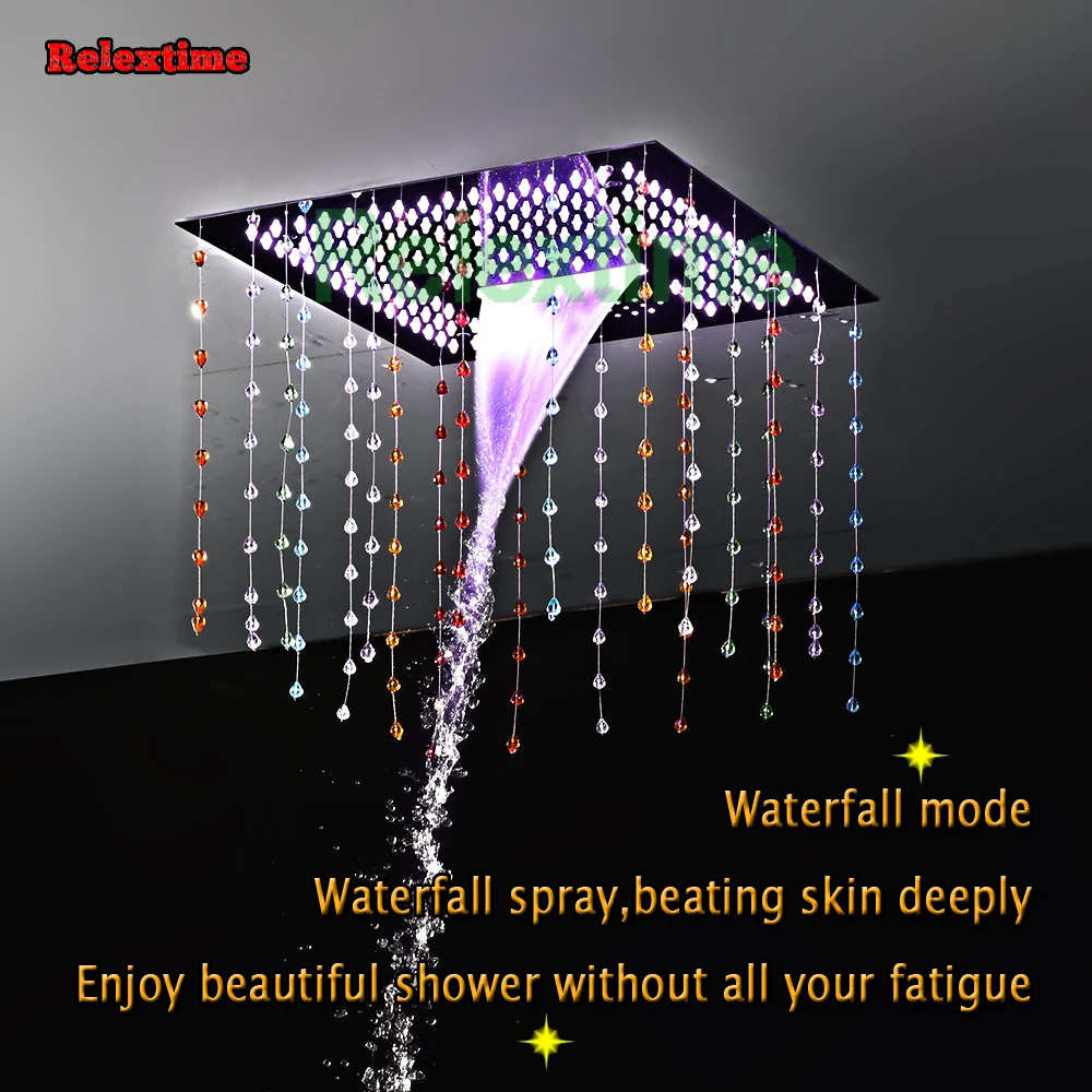 Crystal Quartz SPA Bluetooth LED Ceiling Shower head Bathroom Shower Set Concealed Thermostatic Shower Faucet Mixer Massage Jets