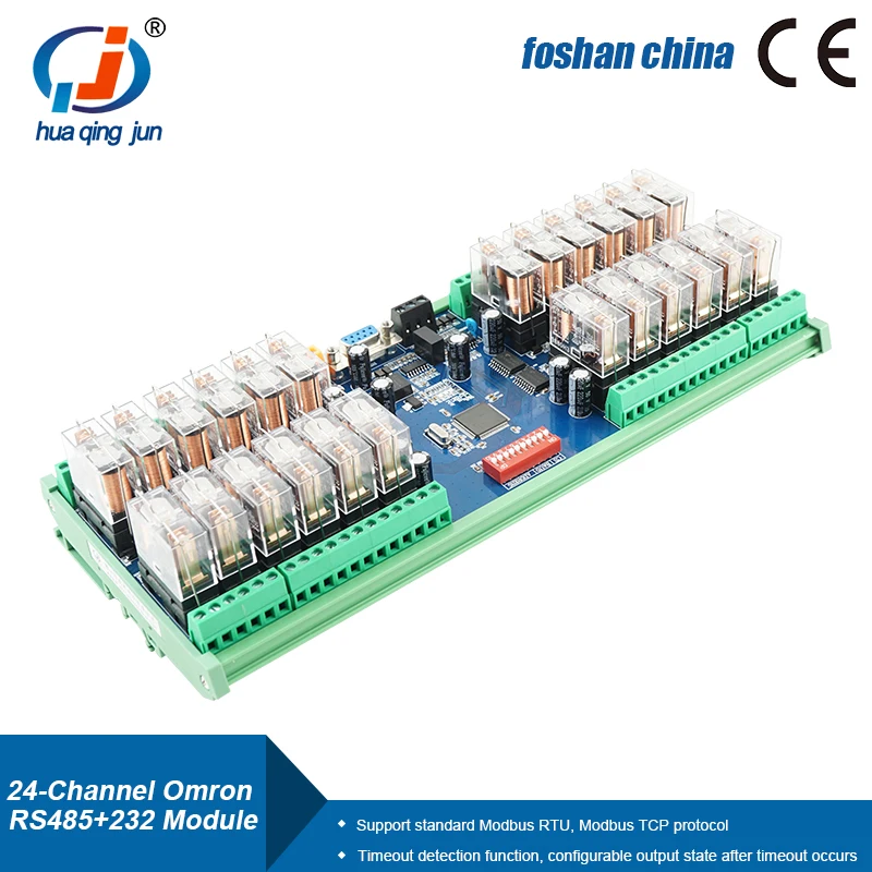 Huaqingjun 24-Channel RS485 232 Communication Relay Module Modbus RTU DC24V/12V for AC Contactor