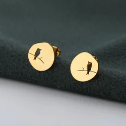 V Attract 10 Pair Animail Jewelry Mini Bird Stud Earrings Stainless Steel Orbellen Geometric Round Boucle D'oreille Bijoux Femme