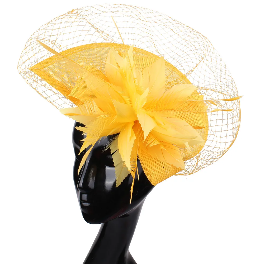 

Fancy Feather Flower Fashion Headwear Bride Wedding Fascinator Hats With Hair Clips Ladies Cocktail Hair Accessories Chic Hats