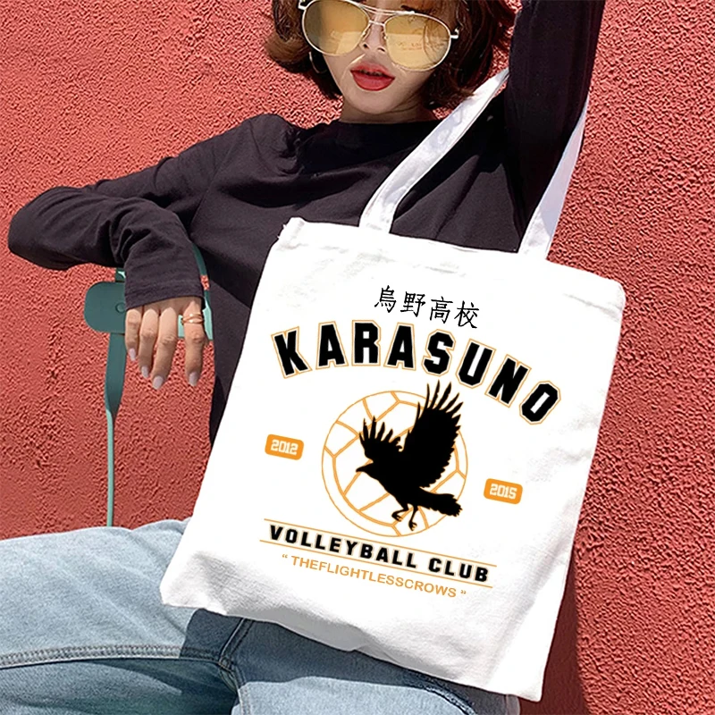 Manga Anime Shopping Bag Haikyuu Graphic Tote Shopper Bag Women Canvas Shoulder Bag Female Ulzzang Eco Large-capacity 90s