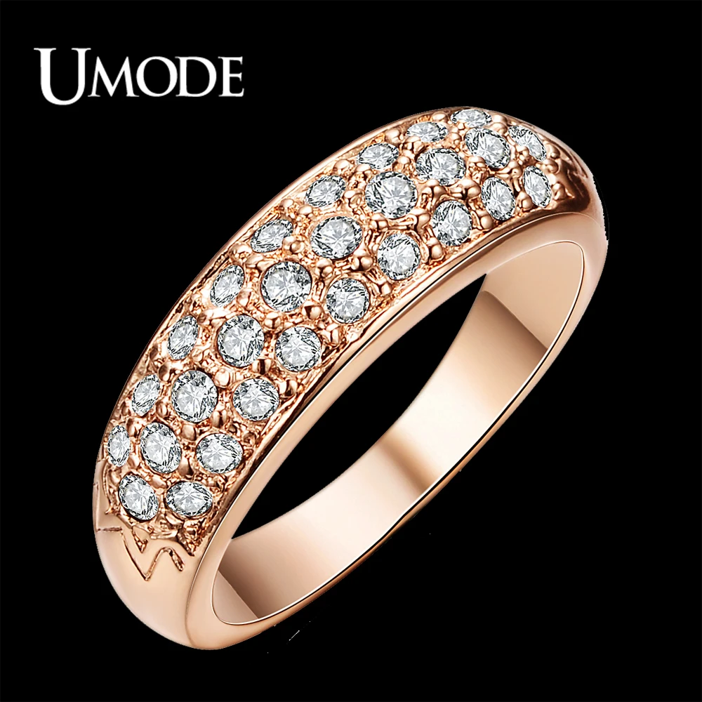 UMODE Classic Anillos Mujer Bague Aros Rose Gold Color Rhinestones Studded Finger Rings JR0084A