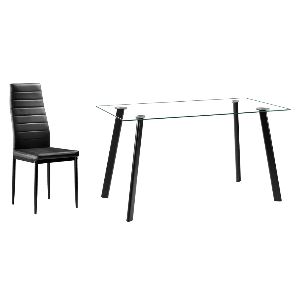 DA130  Hot 5 Piece Dining Table Set 4 Chairs Glass Metal Kitchen Room Furniture Black 120x70x75cm