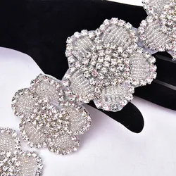 5pcs Crystal Rhinestone Flower Applique Hotfix Glass Beaded Bridal Patches Wedding Dress Belt Decoration Motif DIY Accessories