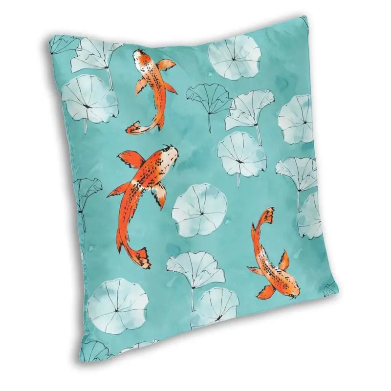 Waterlily Koi In Turquoise Cushion Cover Lucky Carp Fish Floor Pillow Case for Living Room Fashion Pillowcase Home Decorative