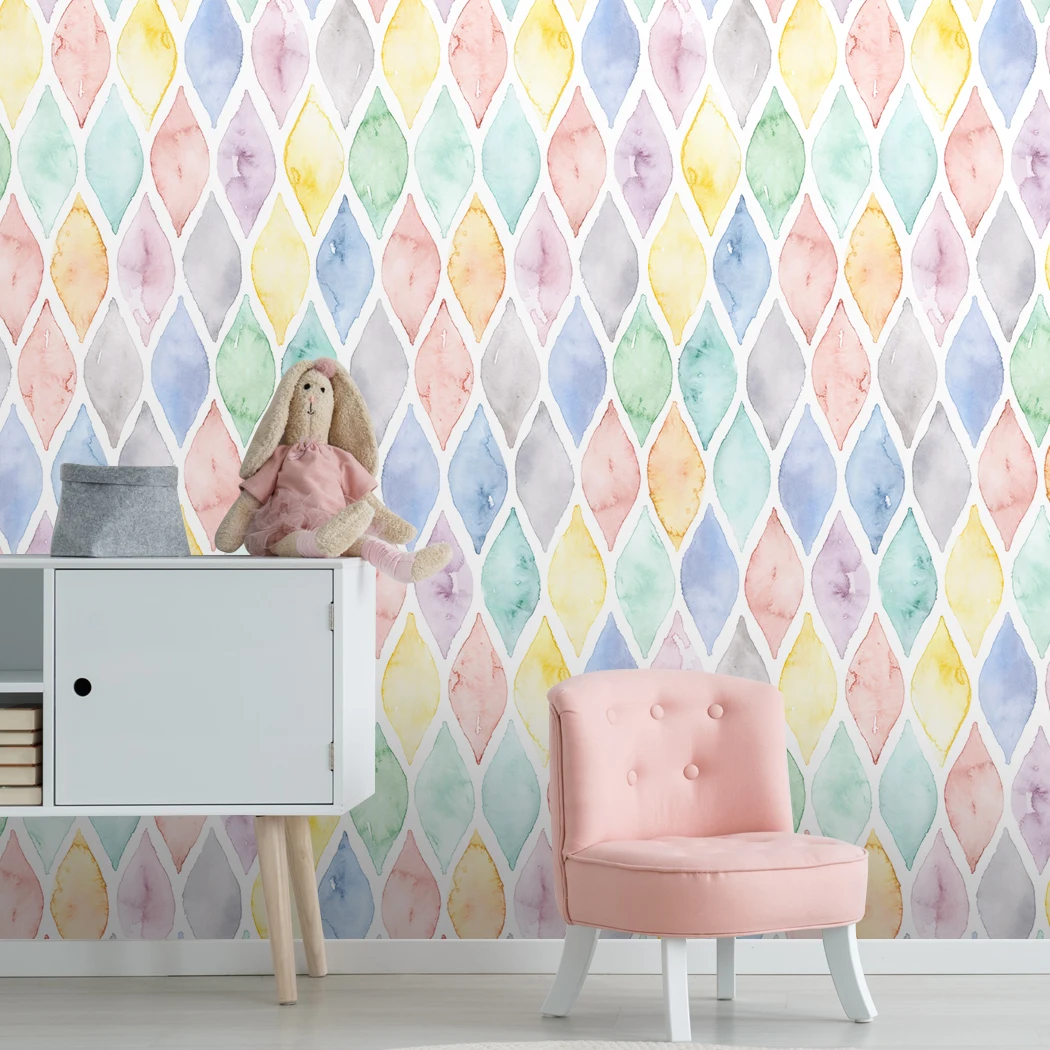 Multi Color Geométrica Papel de Parede Autoadesivo, Arco Removível, Casca e Vara, Berçário, Kids Room Decor