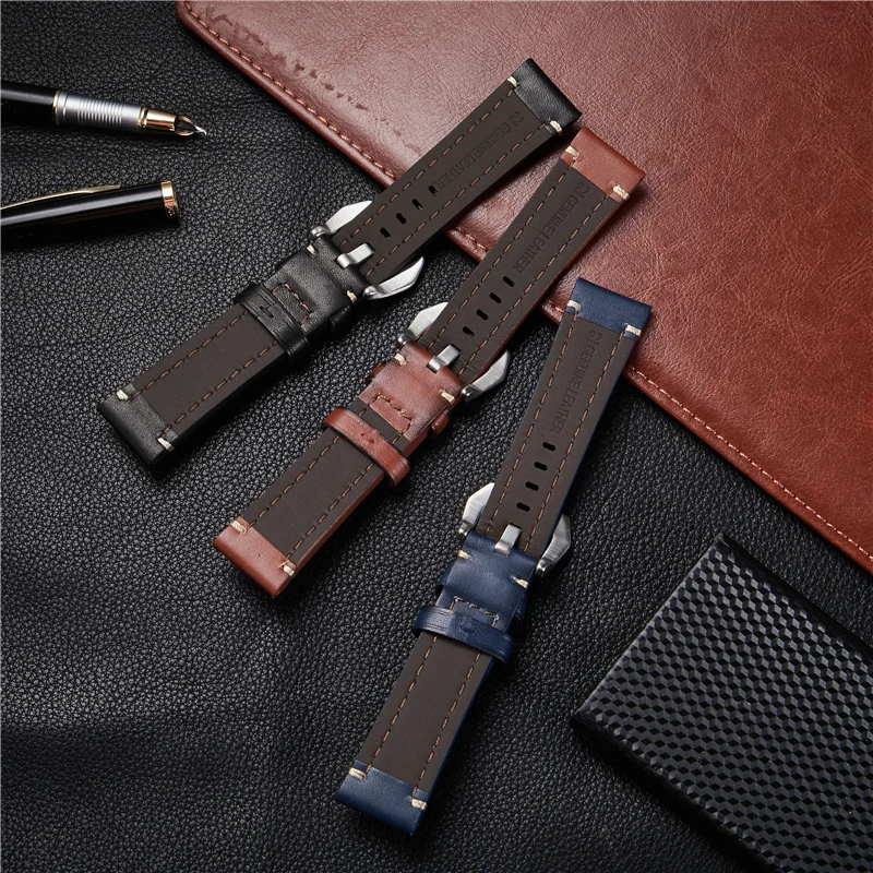 Vintage Handmade Genuine Leather Watch Straps Popular Grilled Design Strap Male Business Watchband 18mm 20mm 22mm 24mm