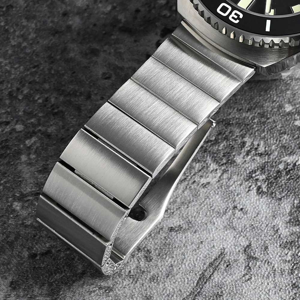 San Martin Bracelet High Quality 316L Solid Stainless Steel Watch Parts Two Links Flat Ends 20mm Brushed Clasp Universal Strap