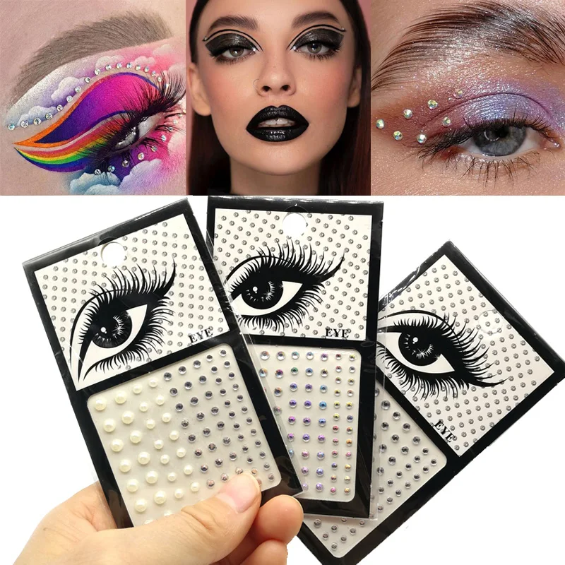 3D Eyes Face Makeup Temporary Tattoo Self Adhesive Beauty White Pearl Jewels Stickers Festival Body Art Decoration Nail Diamond