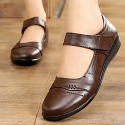 Mom Shoes Genuine Leather Flats Non Slip Adult Leather Shoes Women Loafers Big Size 10 Flats Shoes Women scarpe donna