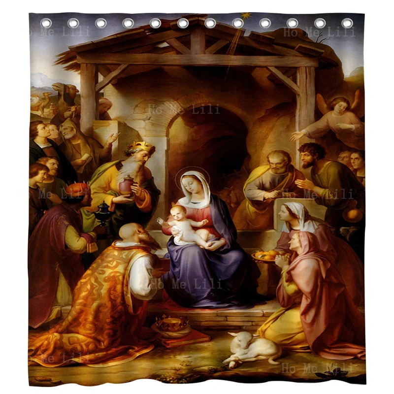 Francesco Art The Nativity Birth Of Jesus Christ Biblical Saint Joseph And Virgin Angel Shepherd Shower Curtain By Ho Me Lili