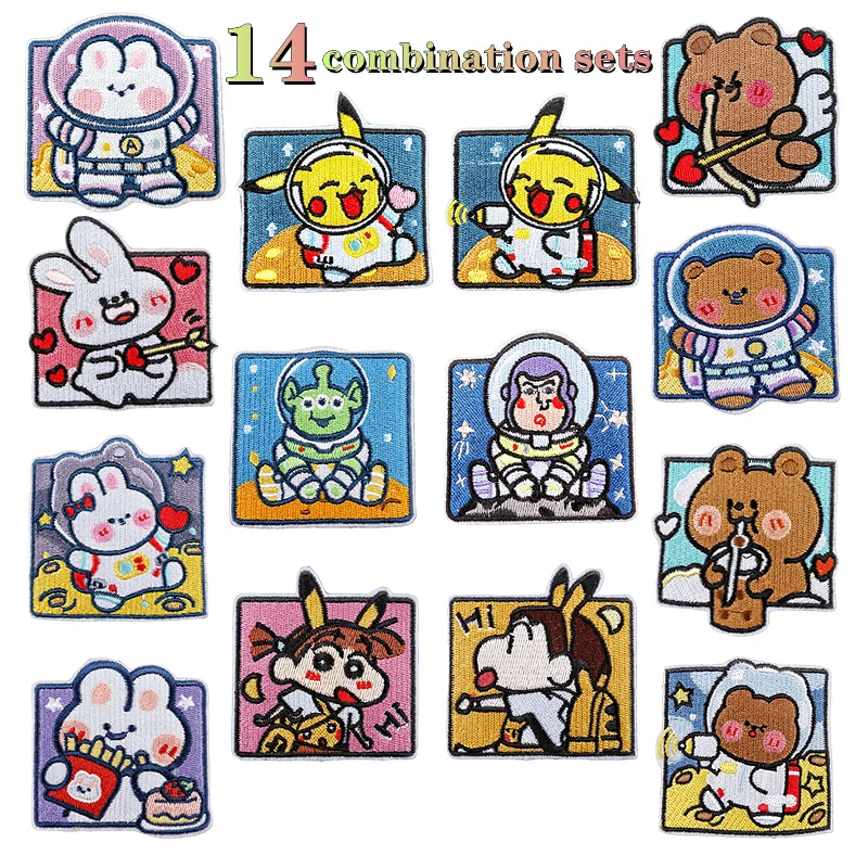 1 шт. мультяшная вышивка астронавта, милый кролик, медведь, тканевые наклейки, «сделай сам», полоса, детская одежда, сумки, шляпа, значки, нашивка на пряди