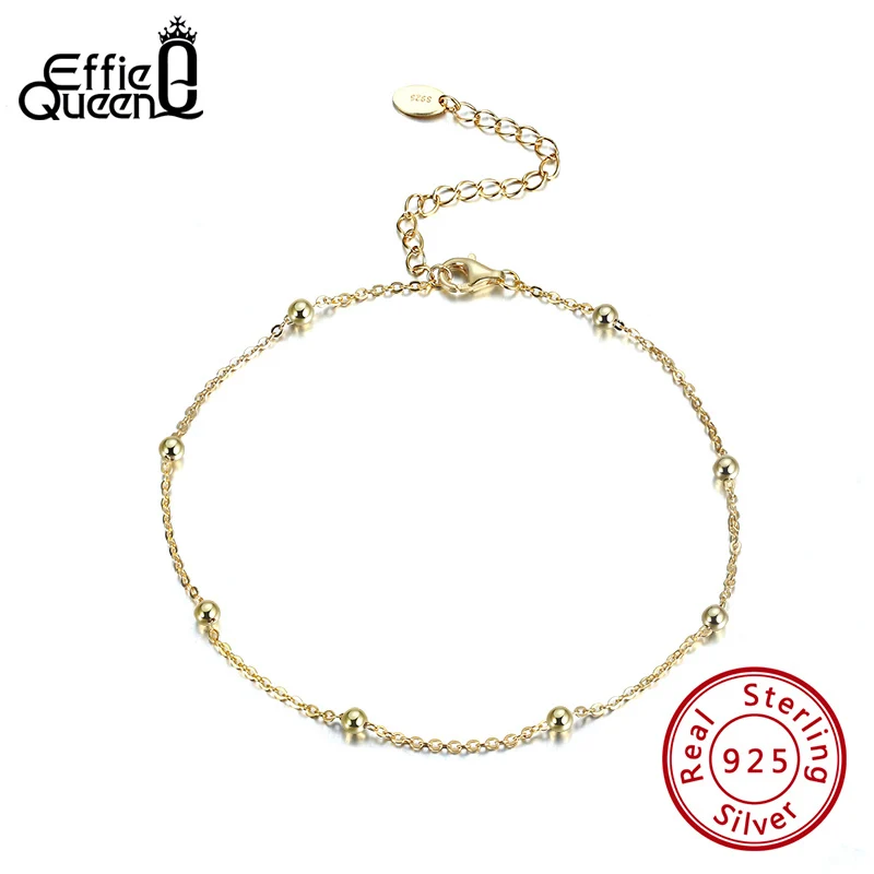 

Effie Queen Women Real 925 Silver Eclipti Anklets Silver / Gold Color with 8pcs Beads on Foot Leg Chain Jewelry Beach Gift SA05