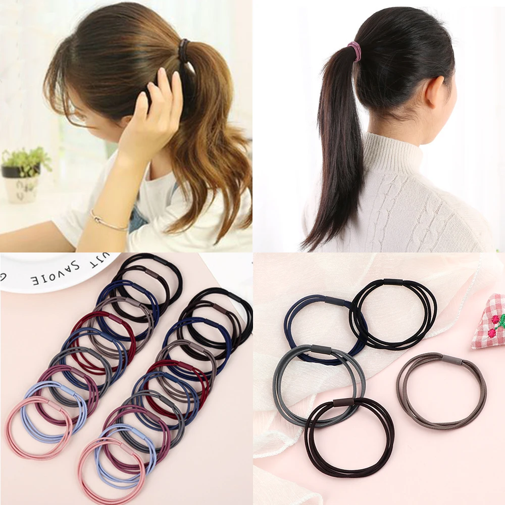 5Pcs/Set Colorful Soft Simple Thin Nylon Elastic Hair Bands Women Rubber Band Scrunchies Customized Ponytail Headdress For Girls