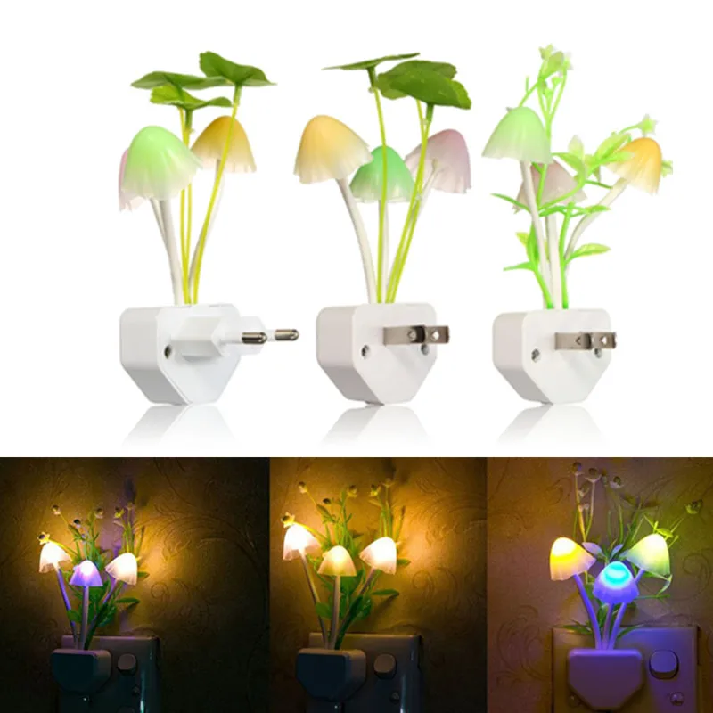 1pcs US & EU Plug Night Light Induction Dream Mushroom Fungus LED Lamp 3 LEDs Mushroom Lamp LED Night Lights